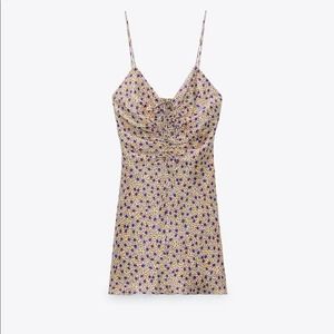 Zara Yellow Floral Draped Satin Effect Mini Dress Size Medium NWT New With Tags